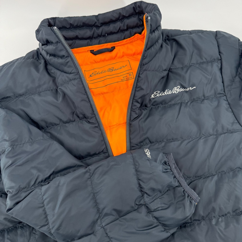 Eddie Bauer EB650 Mens Navy Blue Down Puffer Jacket Orange Lining Size M